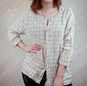 Flax | Windowpane Plaid Button Down Shirt